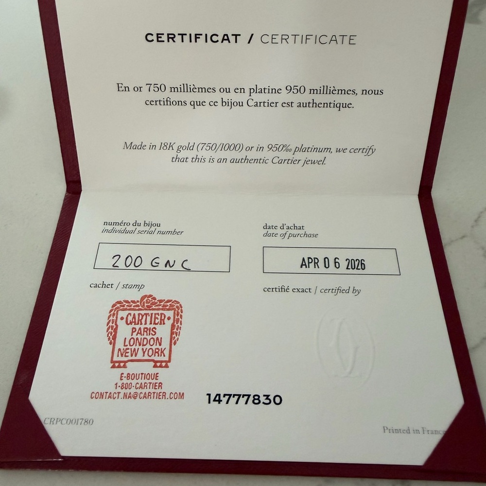 Cartier Certificate Folder — White and Burgundy